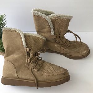 LANDS'END Embroidered Winter Snow Girl's Boots Tan